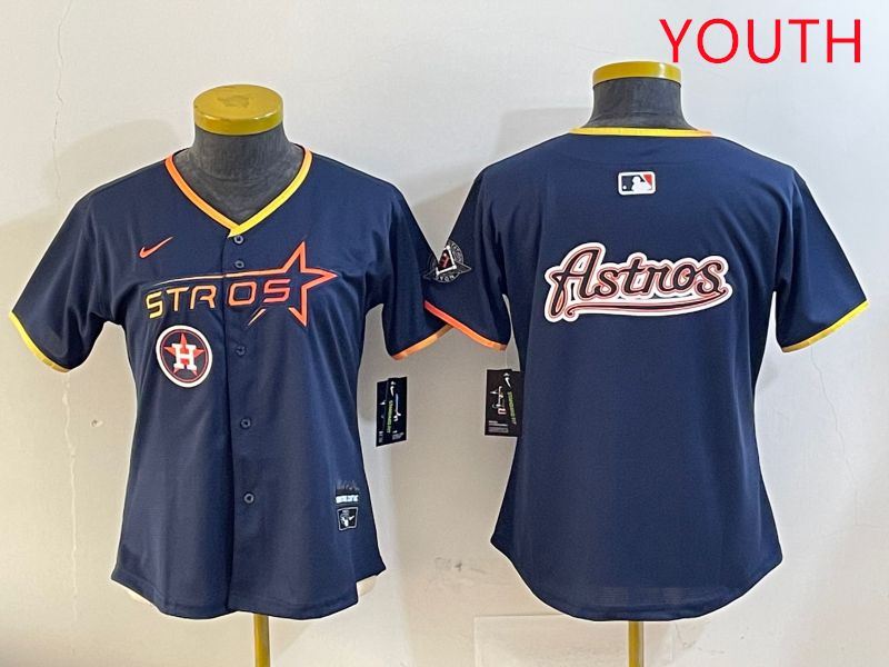 Youth Houston Astros Blank Drak Blue Three generations Joint Name 2025 Nike MLB Jersey style 20->youth mlb jersey->Youth Jersey